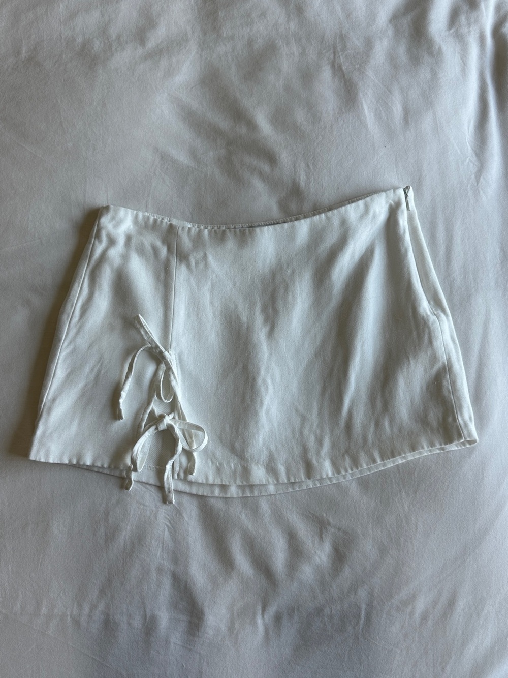 Bershka White Mini Skort with Side Tie Detail